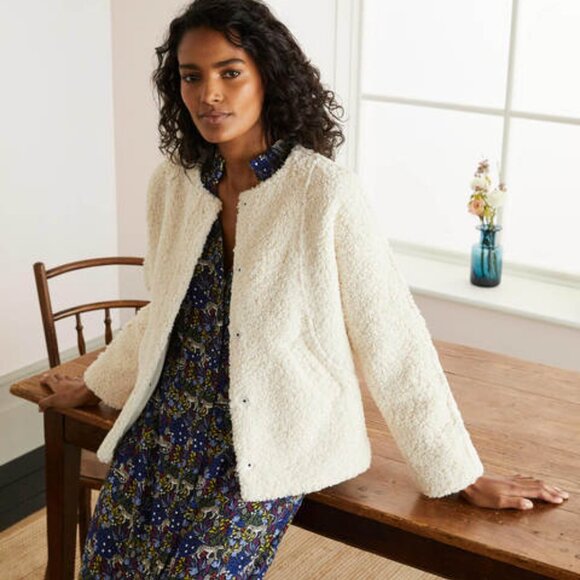 Boden Jackets & Blazers - Boden Cream Teddy Jacket Plush Textured Design